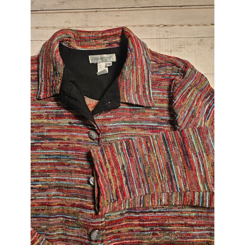 Coldwater Creek Petite Multicolor Striped Button Front Jacket PM Tapestry Knit
